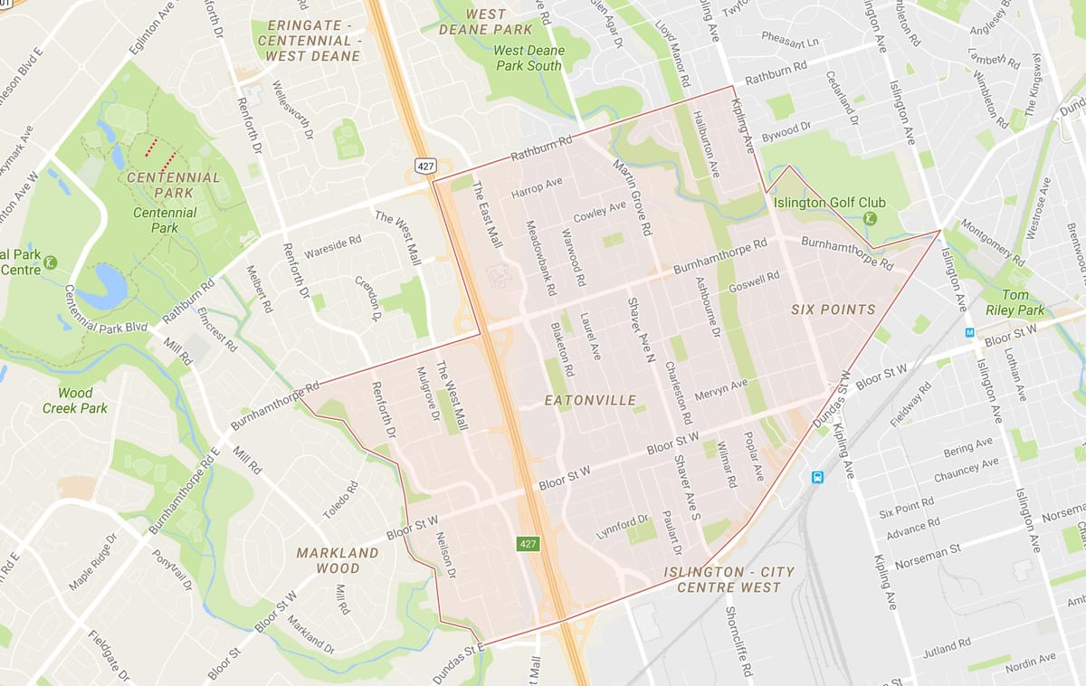 Карта Eatonville районі Торонто