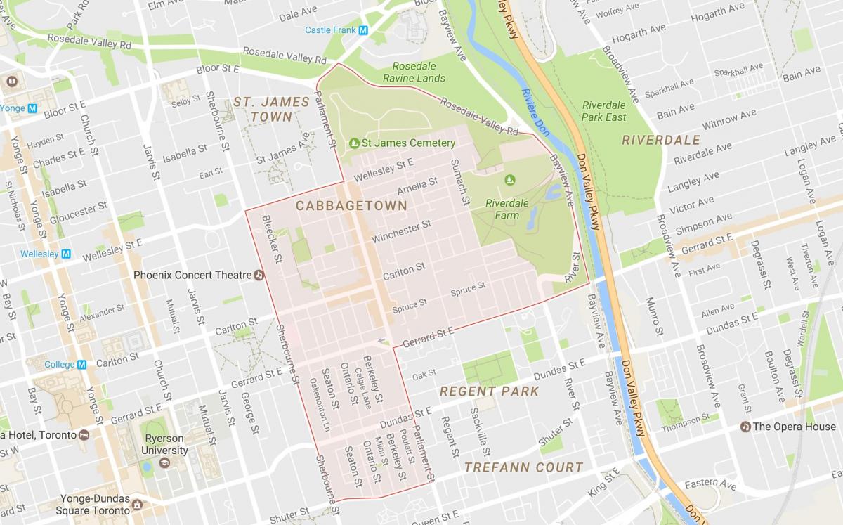 Карта Cabbagetown районі Торонто