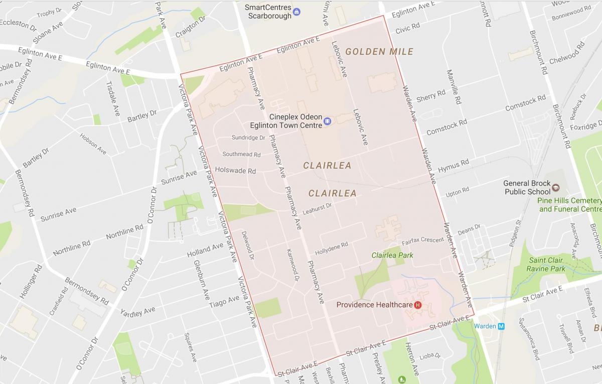 Карта Clairlea районі Торонто