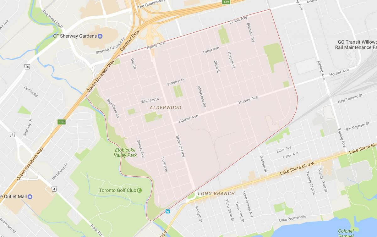 Карта Алдервуд Парквью районі Торонто