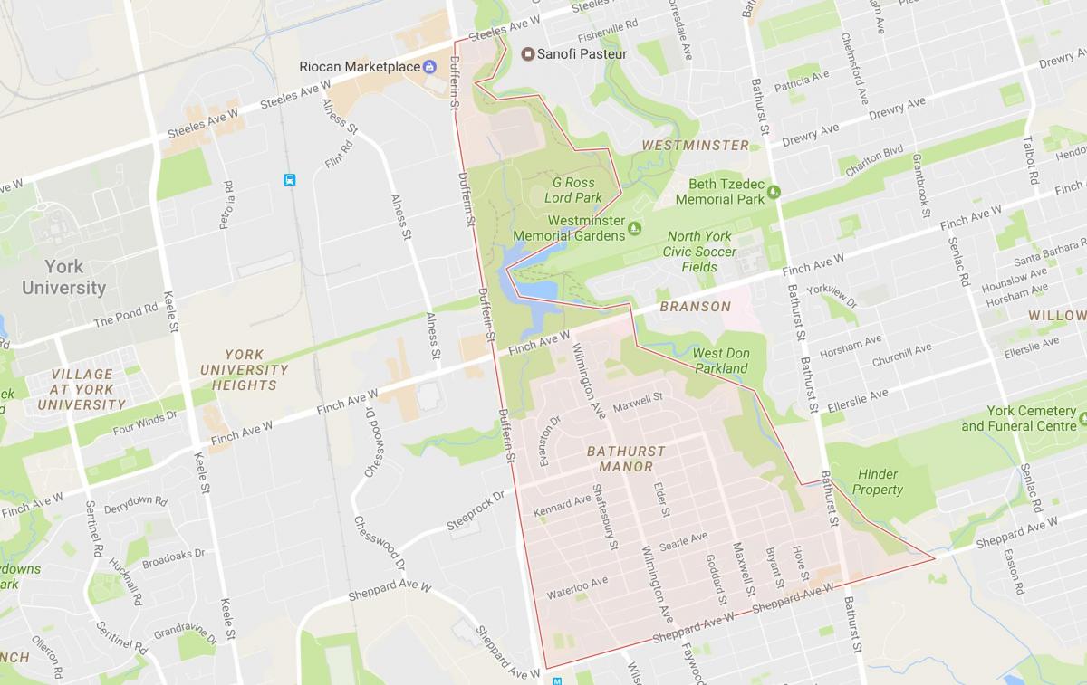 Карта Батерст районі Манор Торонто