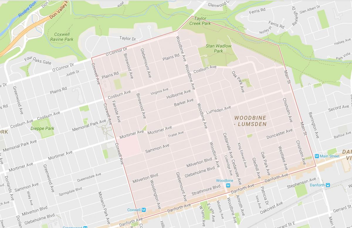 Карта Вудбайн висоти околиці Торонто