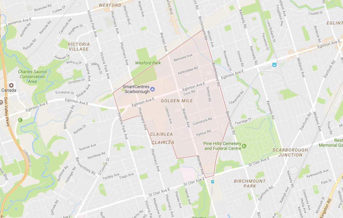 Карта Золота Миля районі Торонто