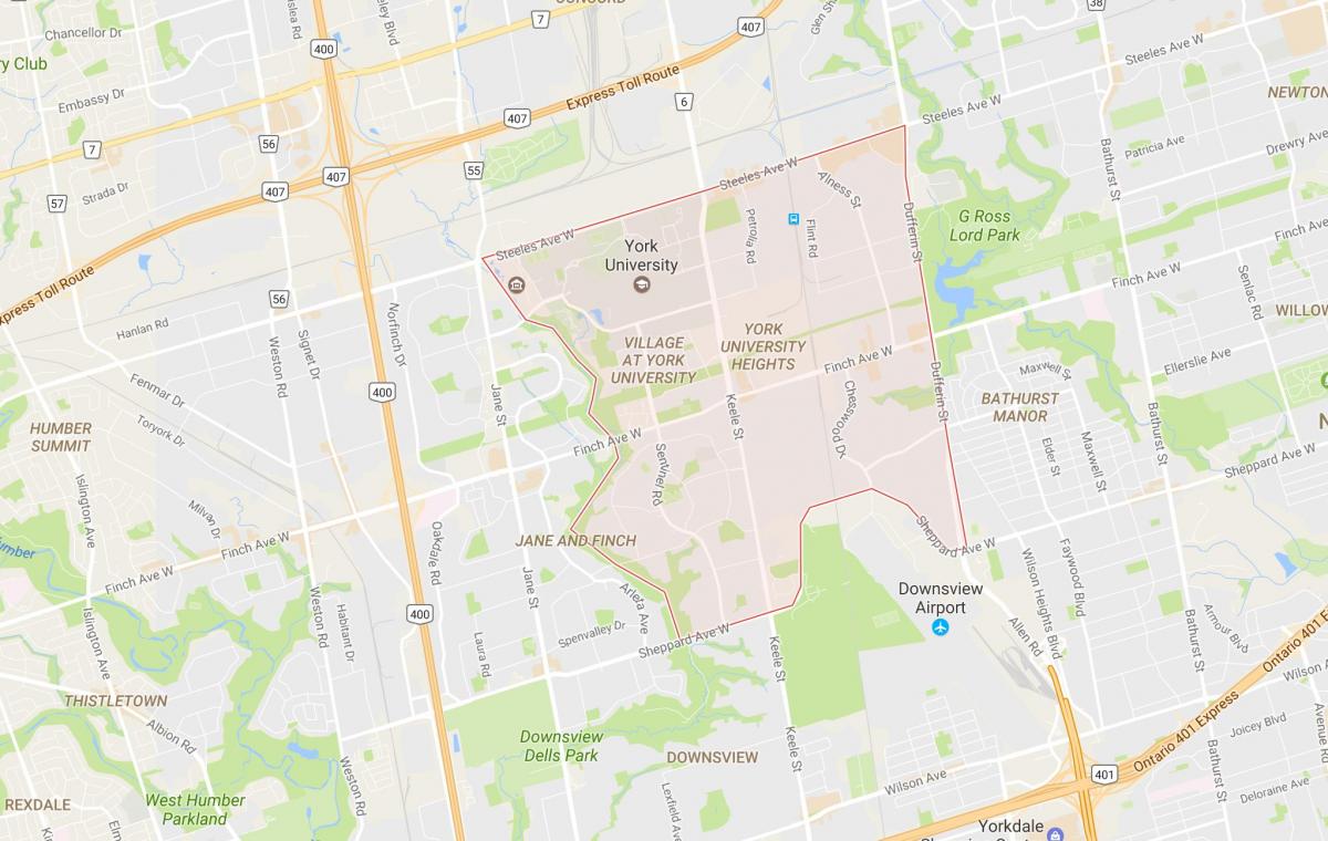 Карта Йорк Юніверсіті Хайтсе районі Торонто