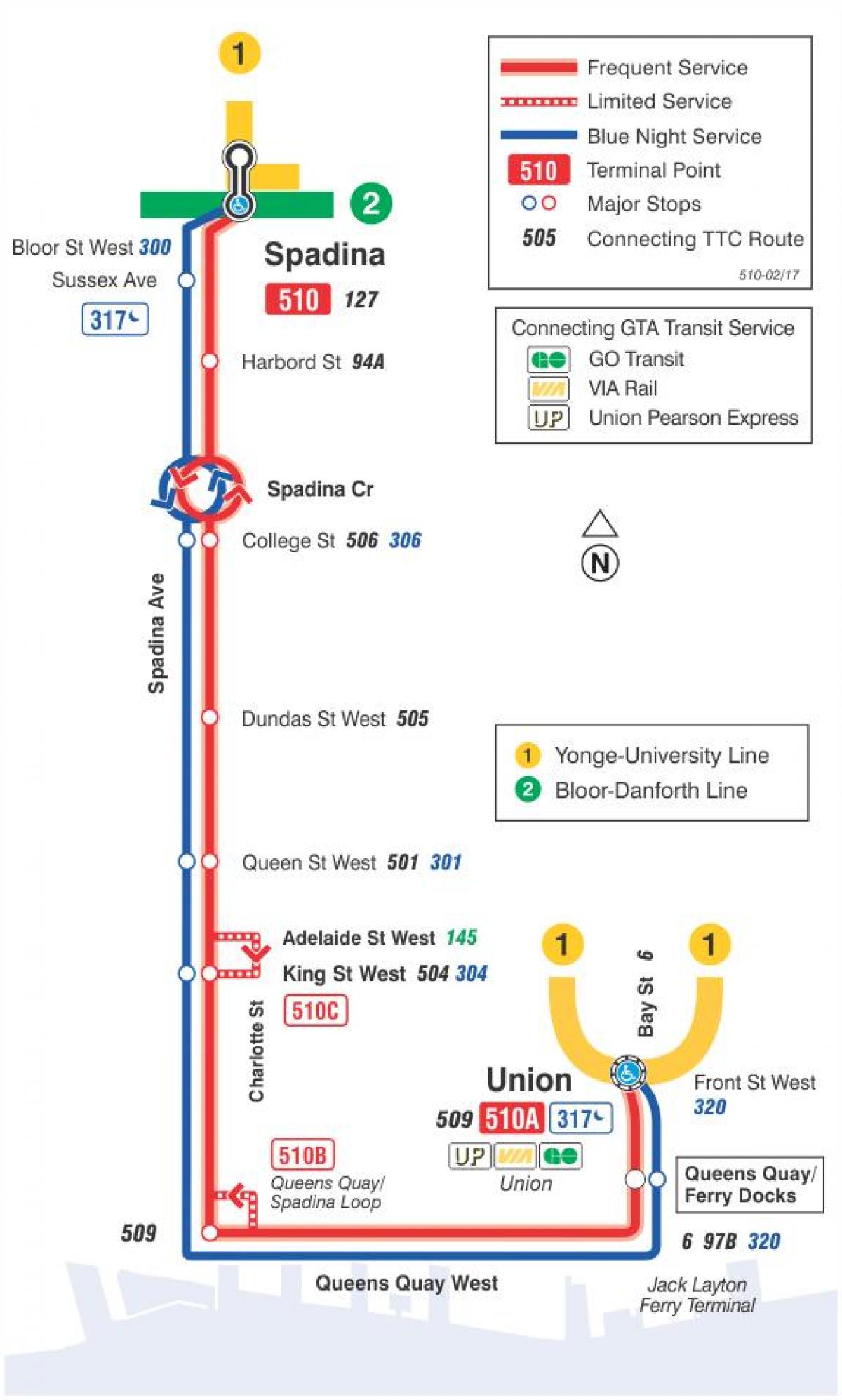 Карта трамвайну лінію 510 Спадина