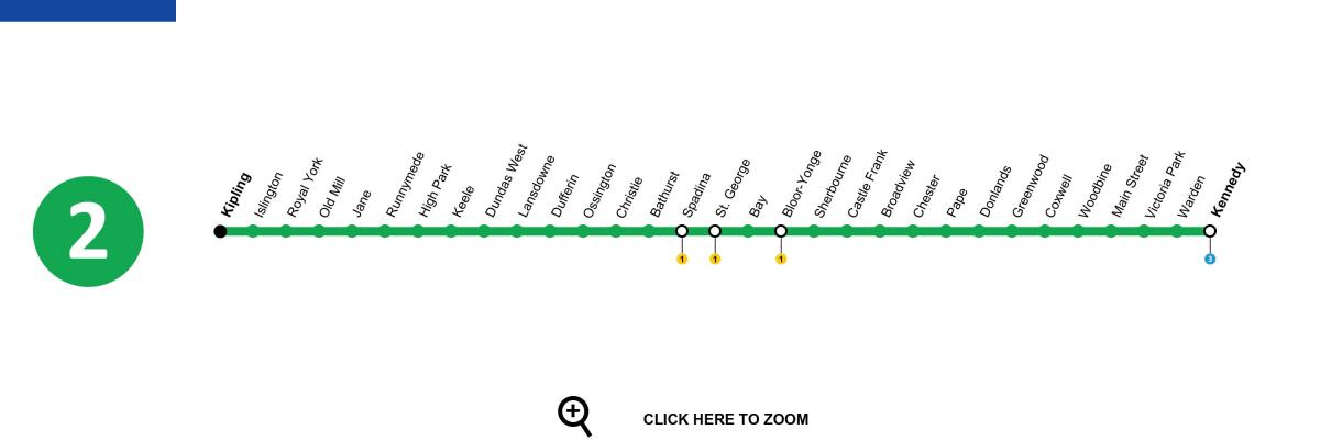 Карта Торонто 2 лінії метро Блур-Данфорт