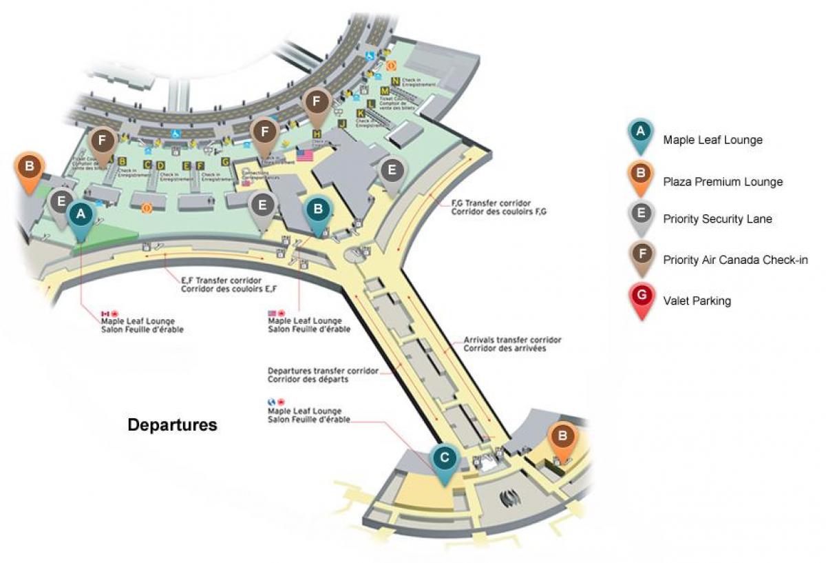 Карта Торонто Пірсон вильотів терміналу аеропорту