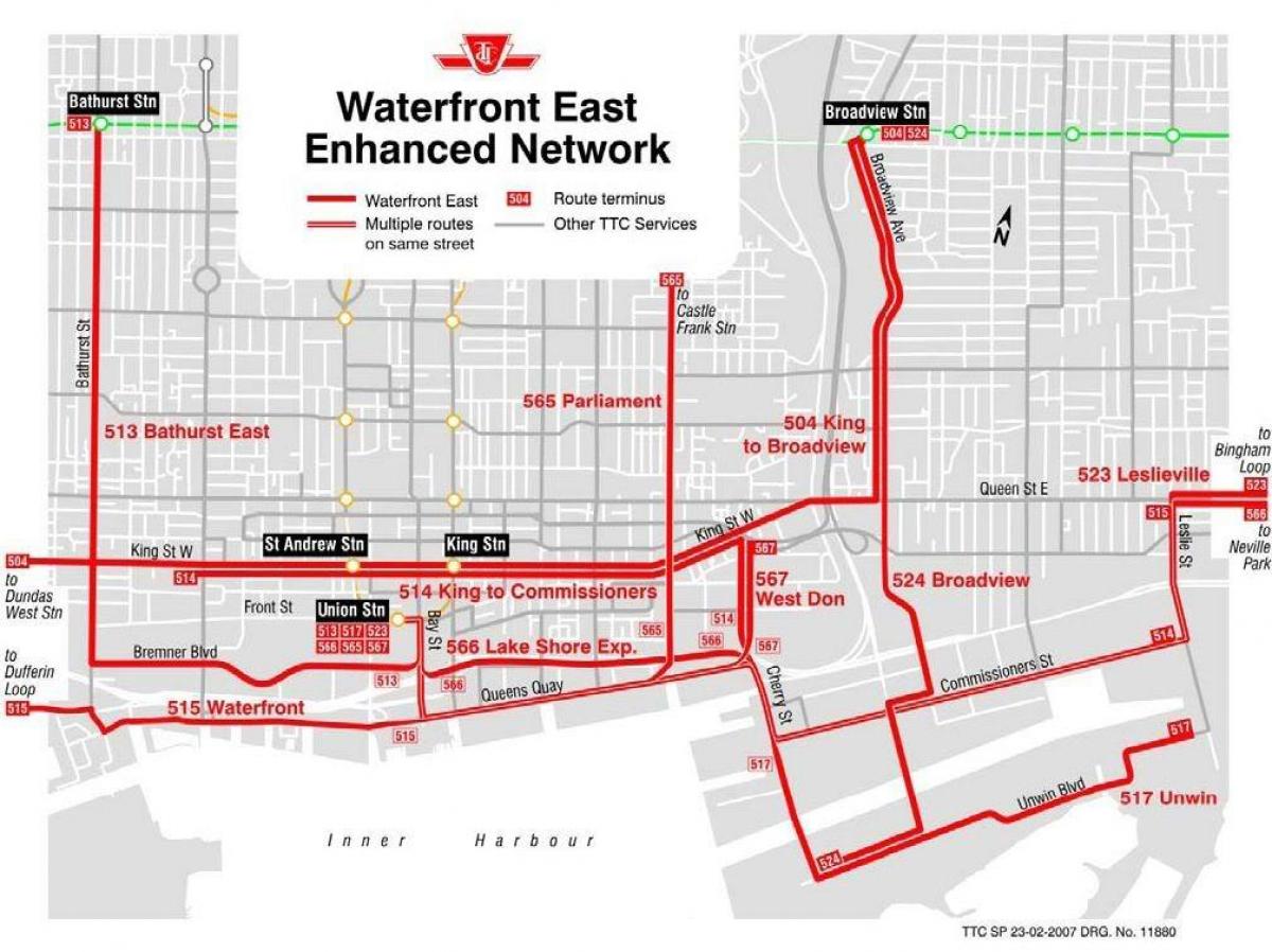 Карта водойми Сході розширений мережевий Торонто