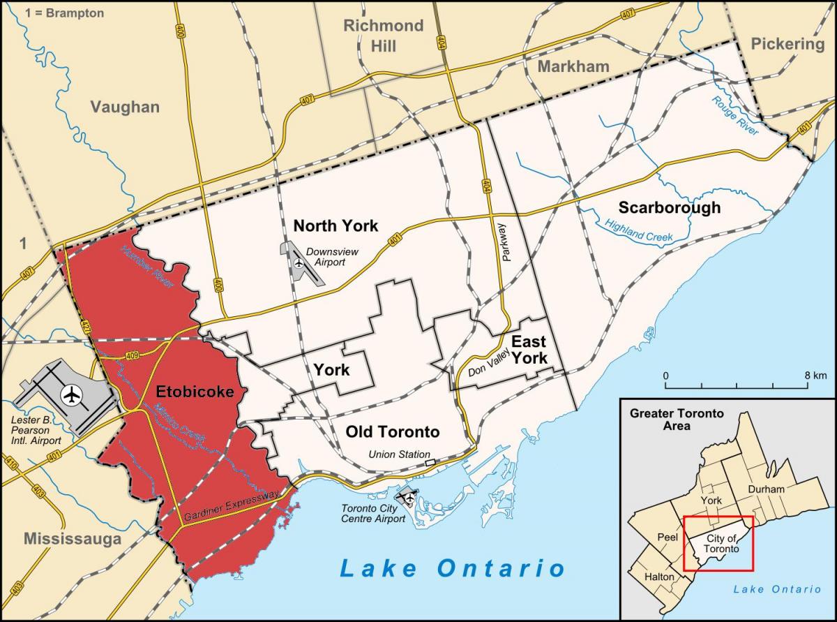 Карта району Торонто Этобико