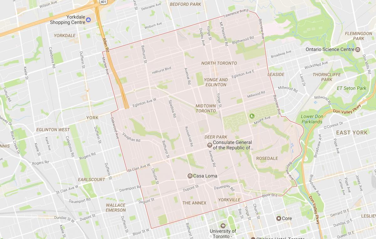 Карта околиць Мидтауне Торонто