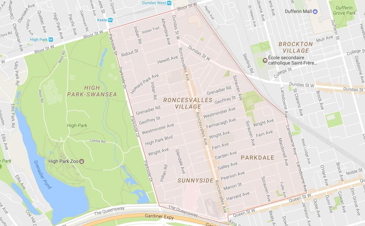 Карта Ронсесвальес районі Торонто