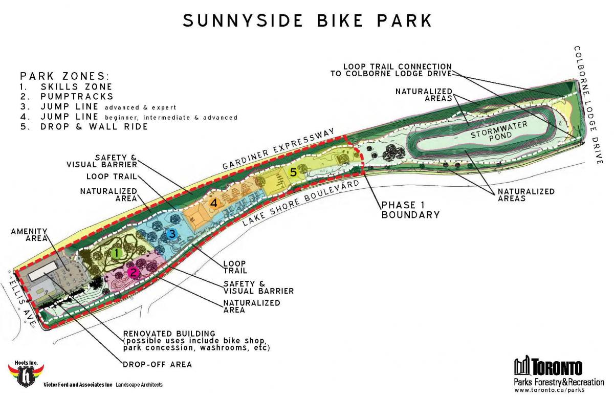 Карта Саннисайд велосипед парковій зоні Торонто