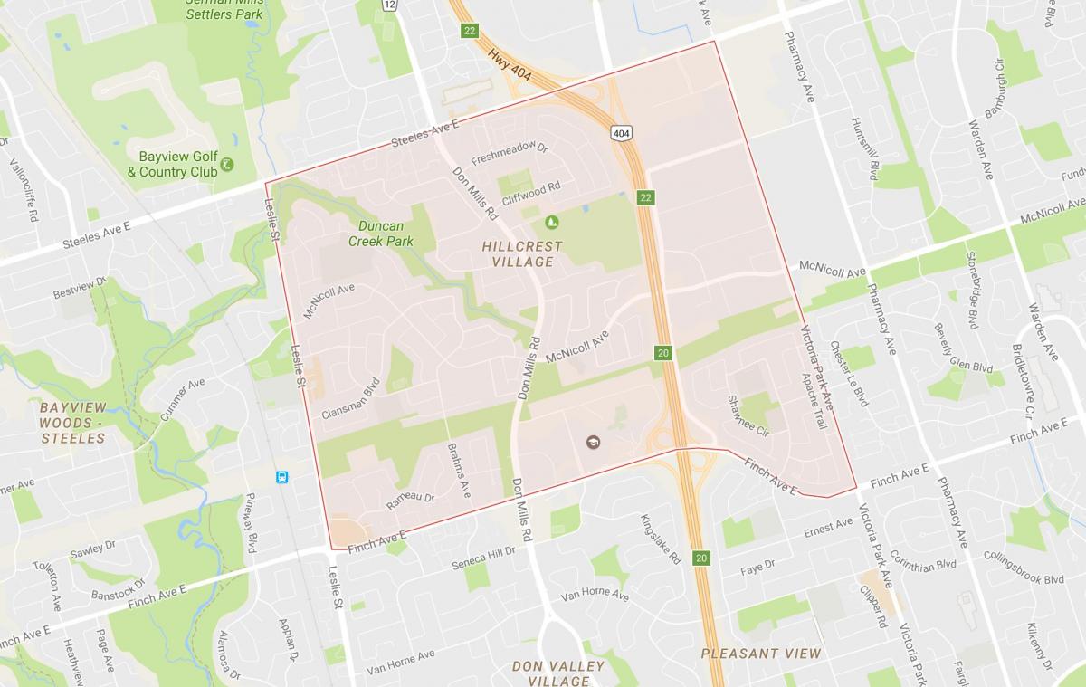 Карта Хиллкрест селі районі Торонто
