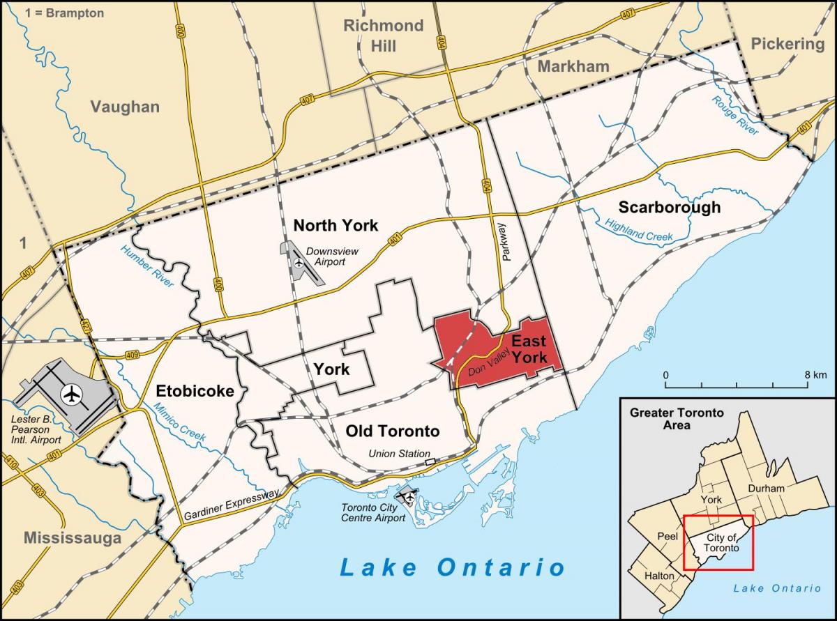 Карта Східно-Йорк Торонто