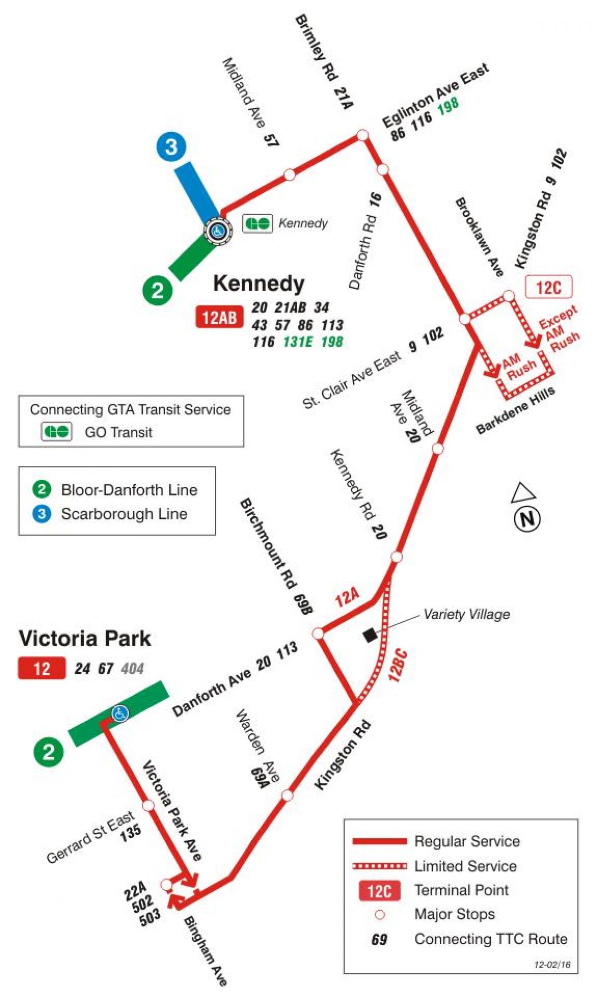 Карта ТТК 12 Кінгстон-й автобусний маршрут Торонто
