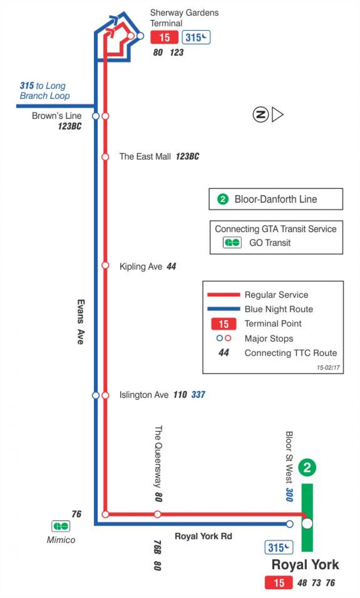 Карта ТТС 15 Еванс автобусного маршруту Торонто