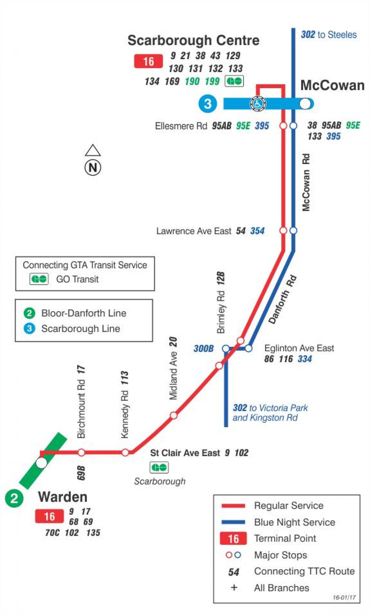 Карта ТТК 16 Маккован автобусного маршруту Торонто