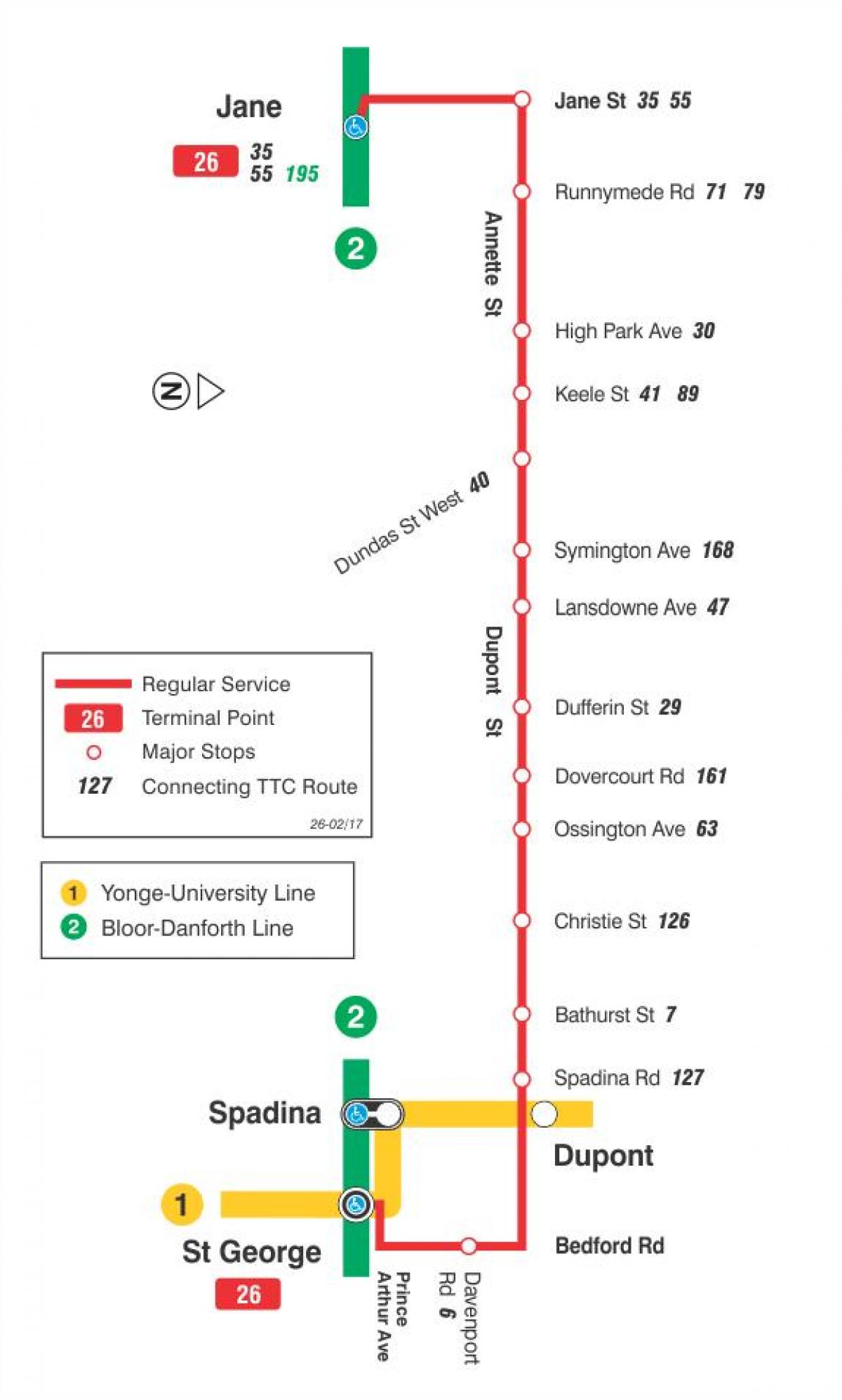Карта ТТК 26 Дюпон автобусного маршруту Торонто