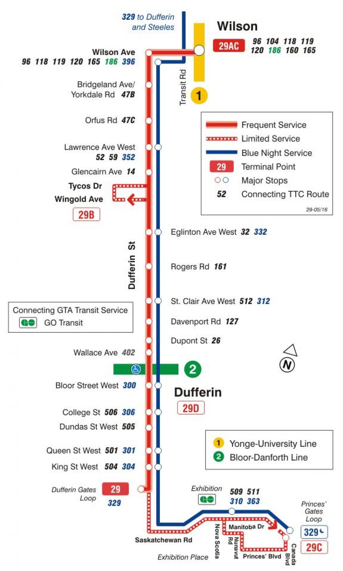 Карта ТТК 29 Дафферин автобусного маршруту Торонто