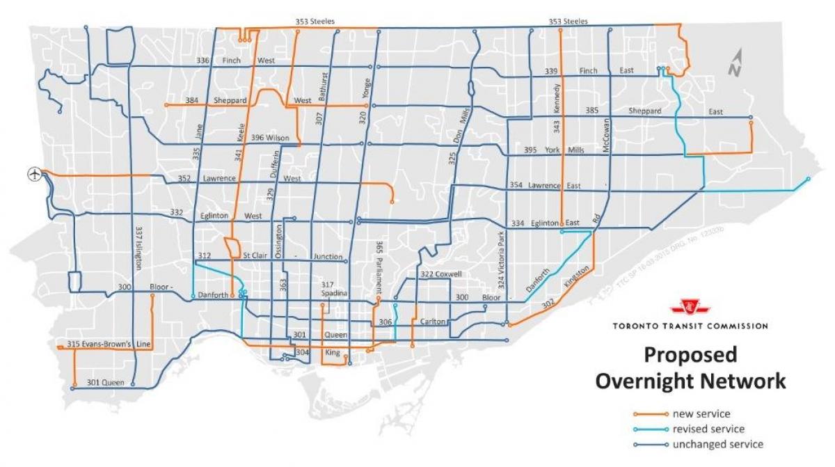 Карта ТТК на ніч мережа Торонто