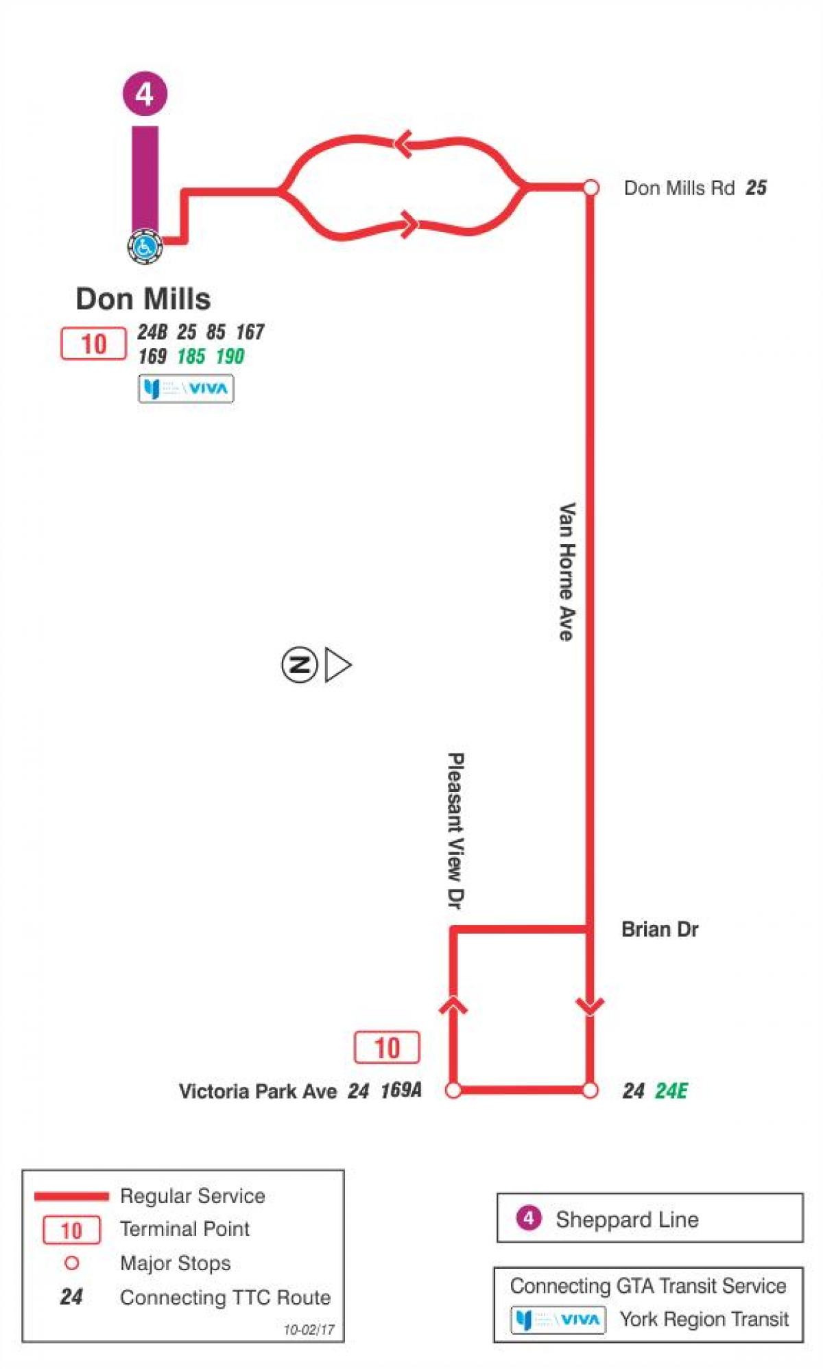 Карта ТТС 10 Ван Хорн автобус за маршрутом Торонто