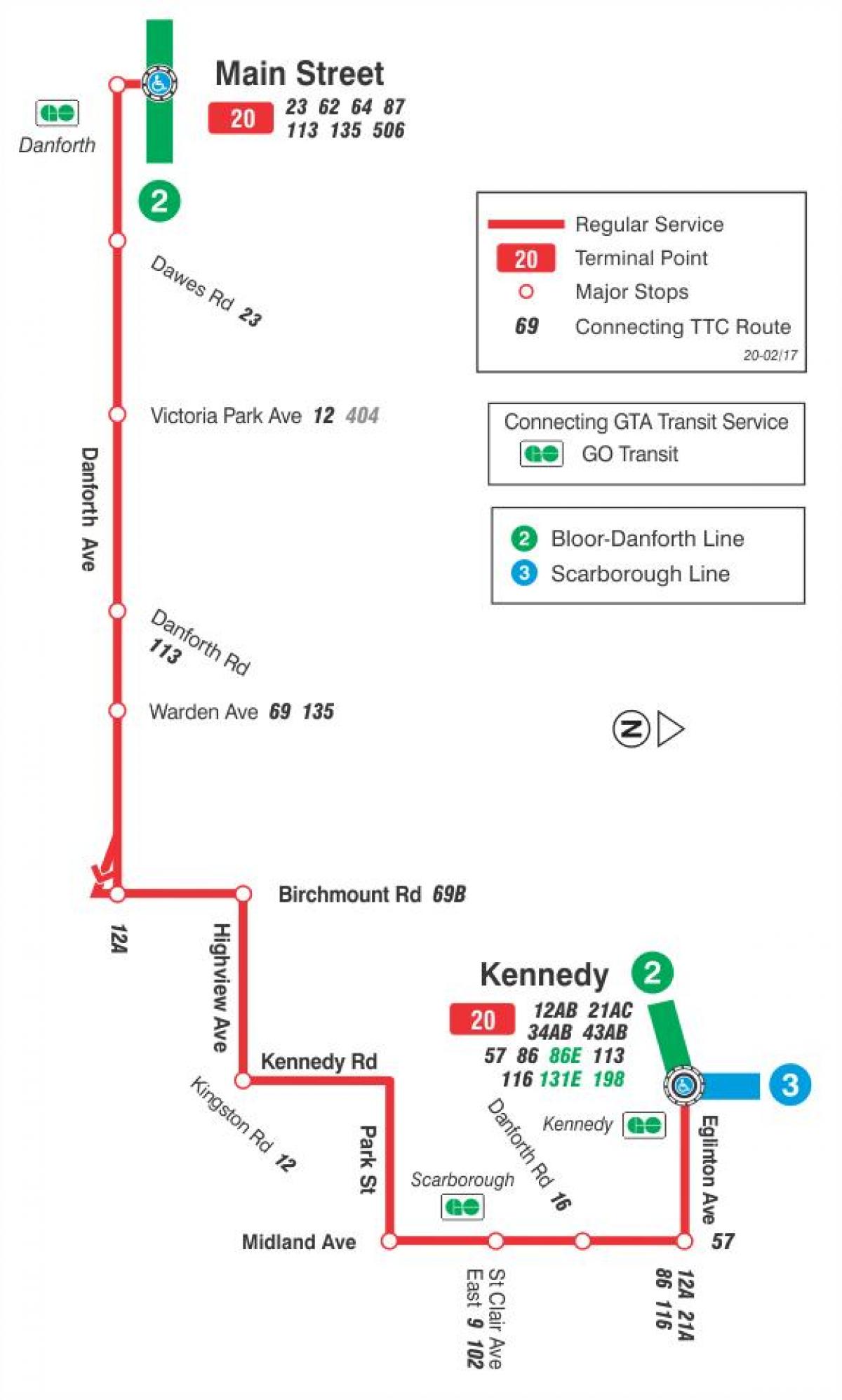 Карта ТТС 20 Клифсайд автобус за маршрутом Торонто