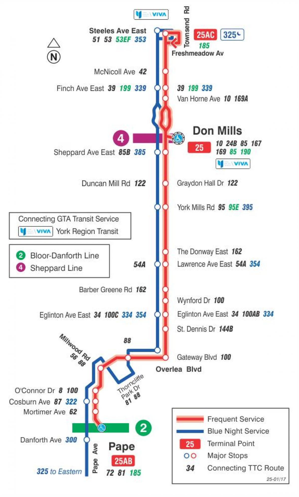 Карта ТТС 25 Дон Міллс автобусного маршруту Торонто
