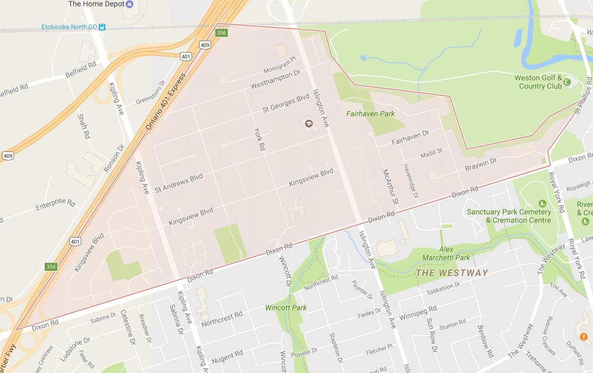 Карта території селища районі Торонто