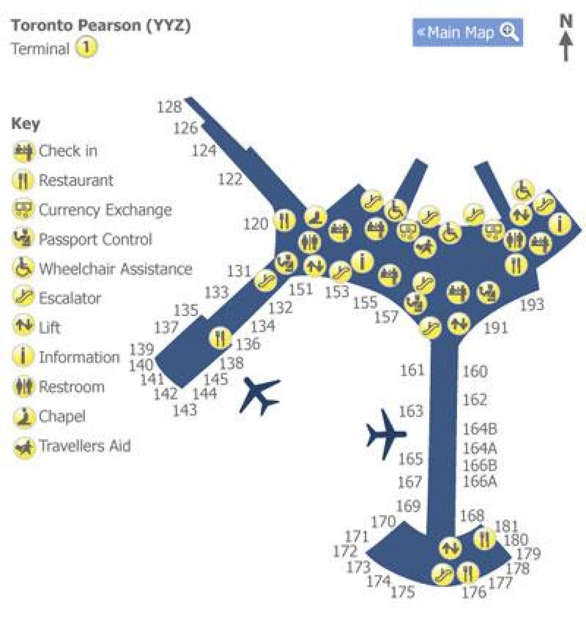 Карта Торонто Пірсон аеропорт термінал 1
