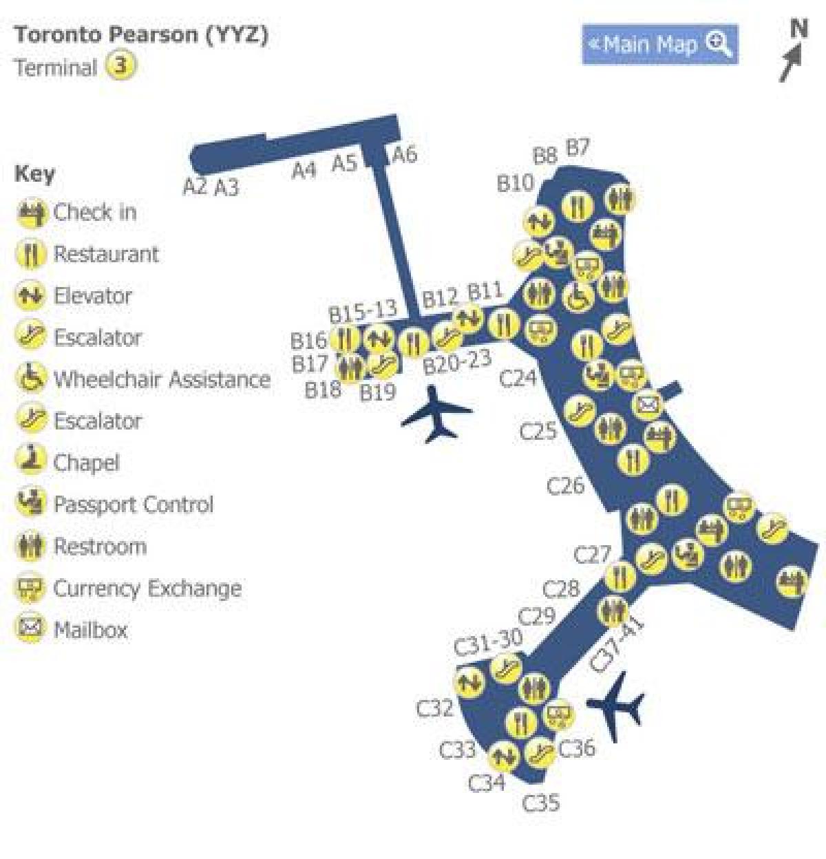 Карта Торонто Пірсон аеропорт термінал 3