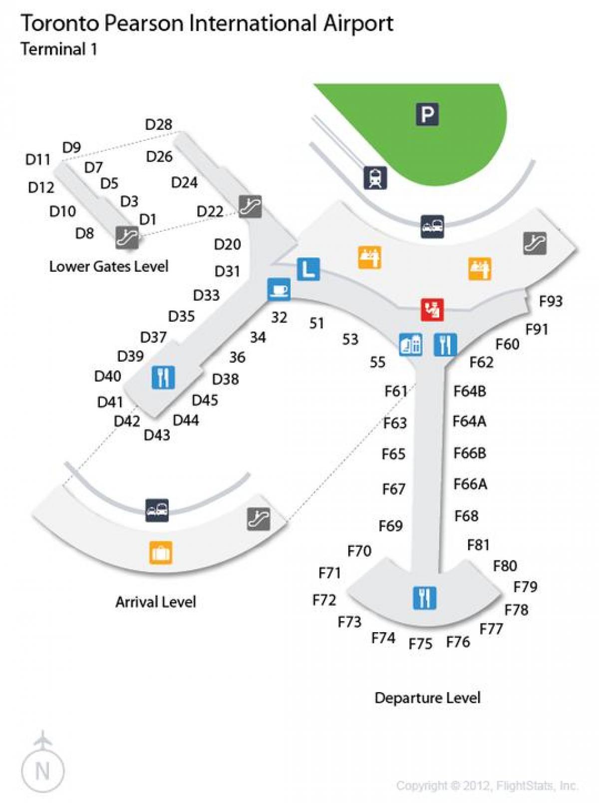 Карта Торонто Пірсон аеропорт прибуття і вильоту, рівень 