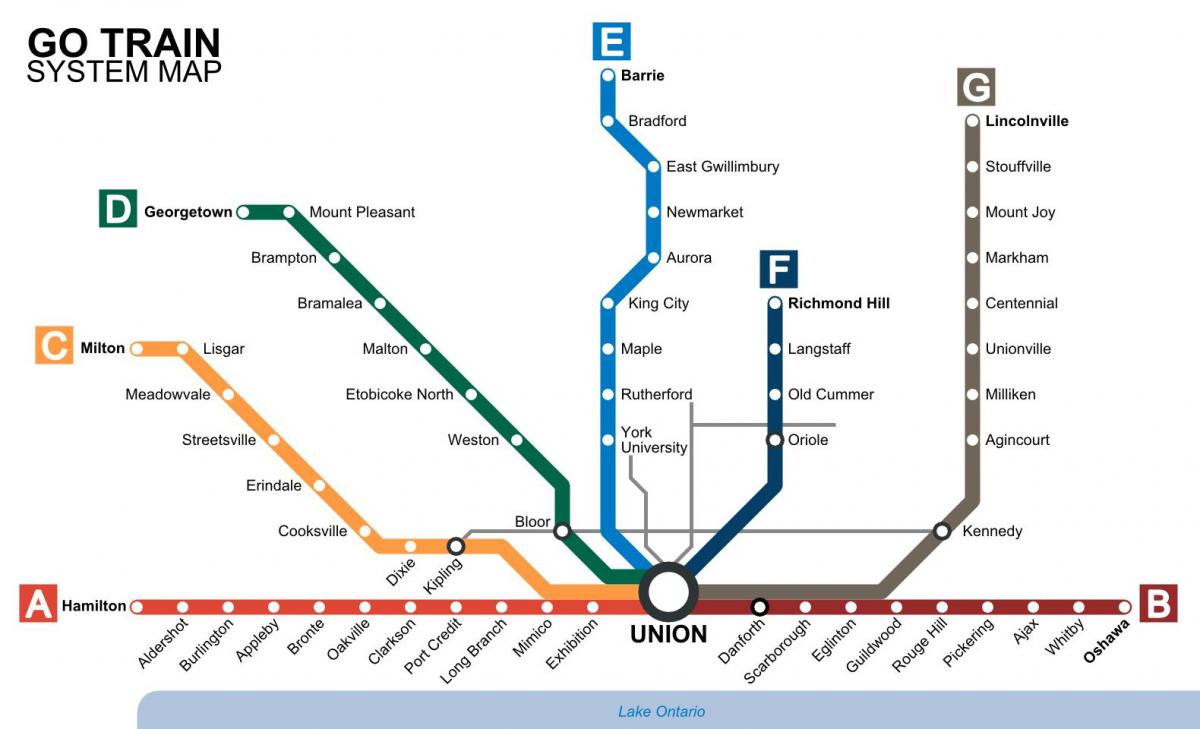 Карта Торонто потяги йдуть транзитом