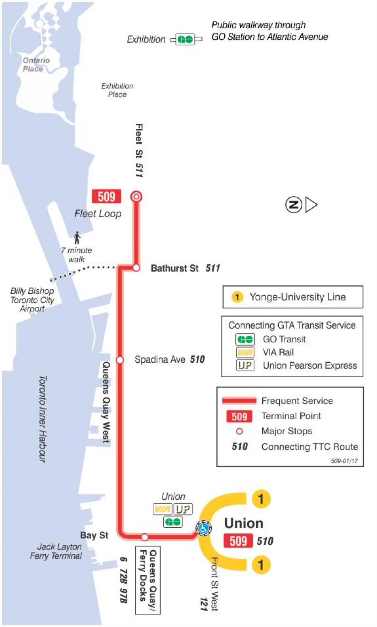 Карта трамвайну лінію 509 Харборфронт