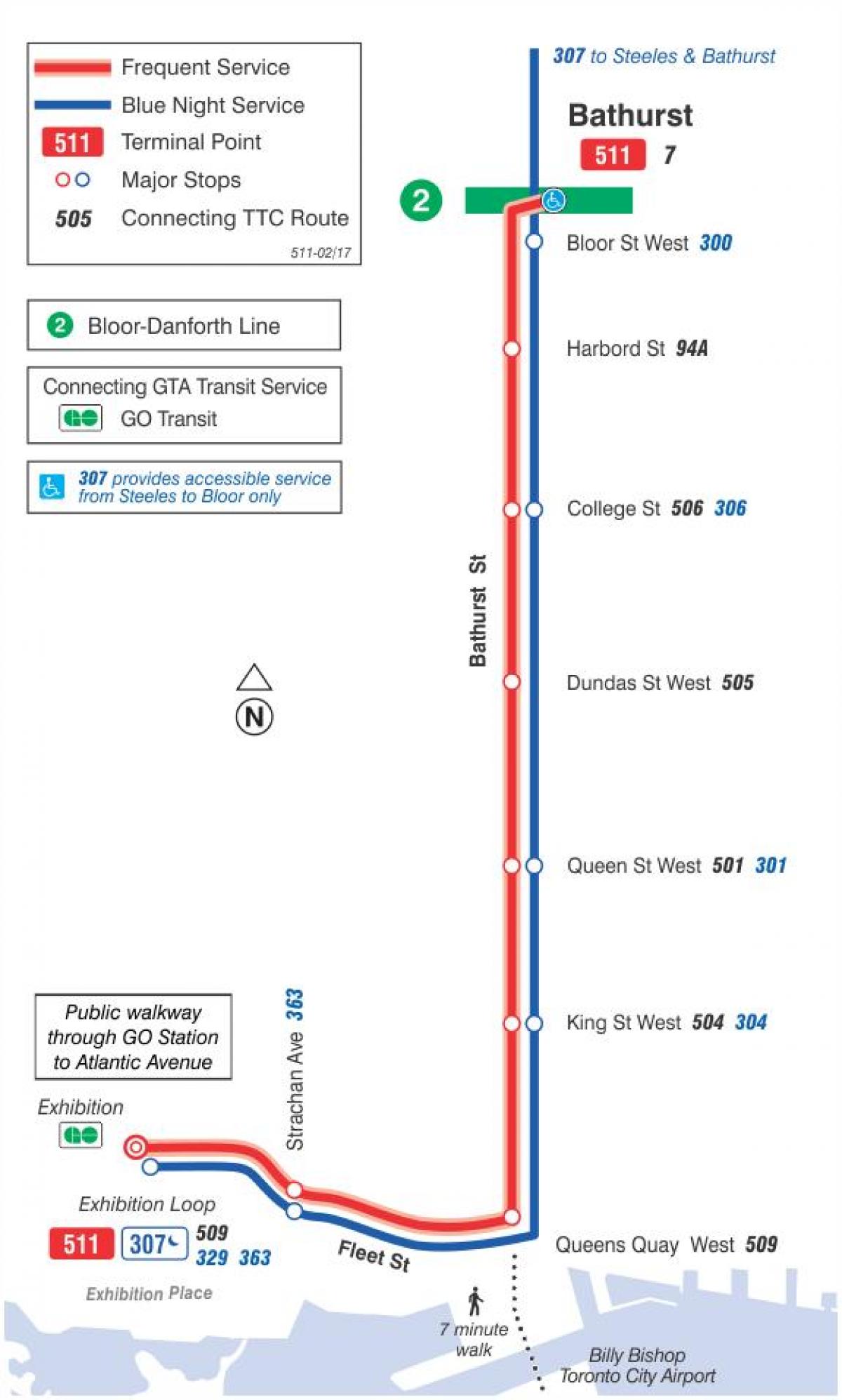 Карта трамвайну лінію 511 Батерст