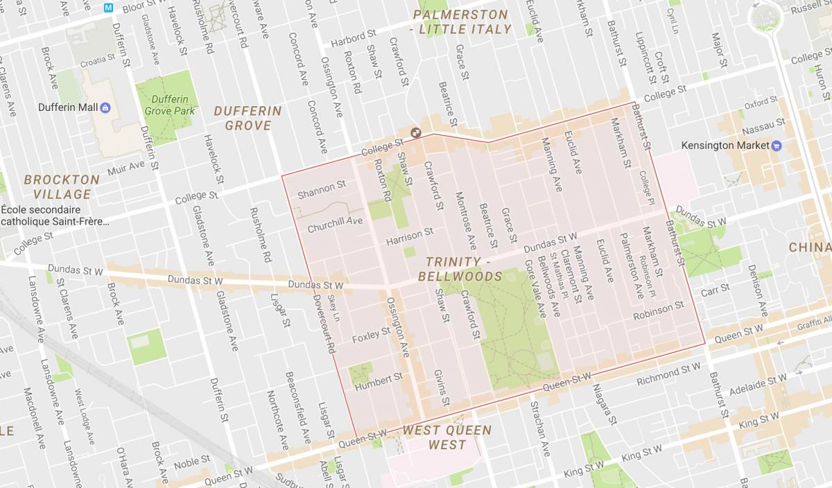 Карта Троїцько–Bellwoods районі Торонто