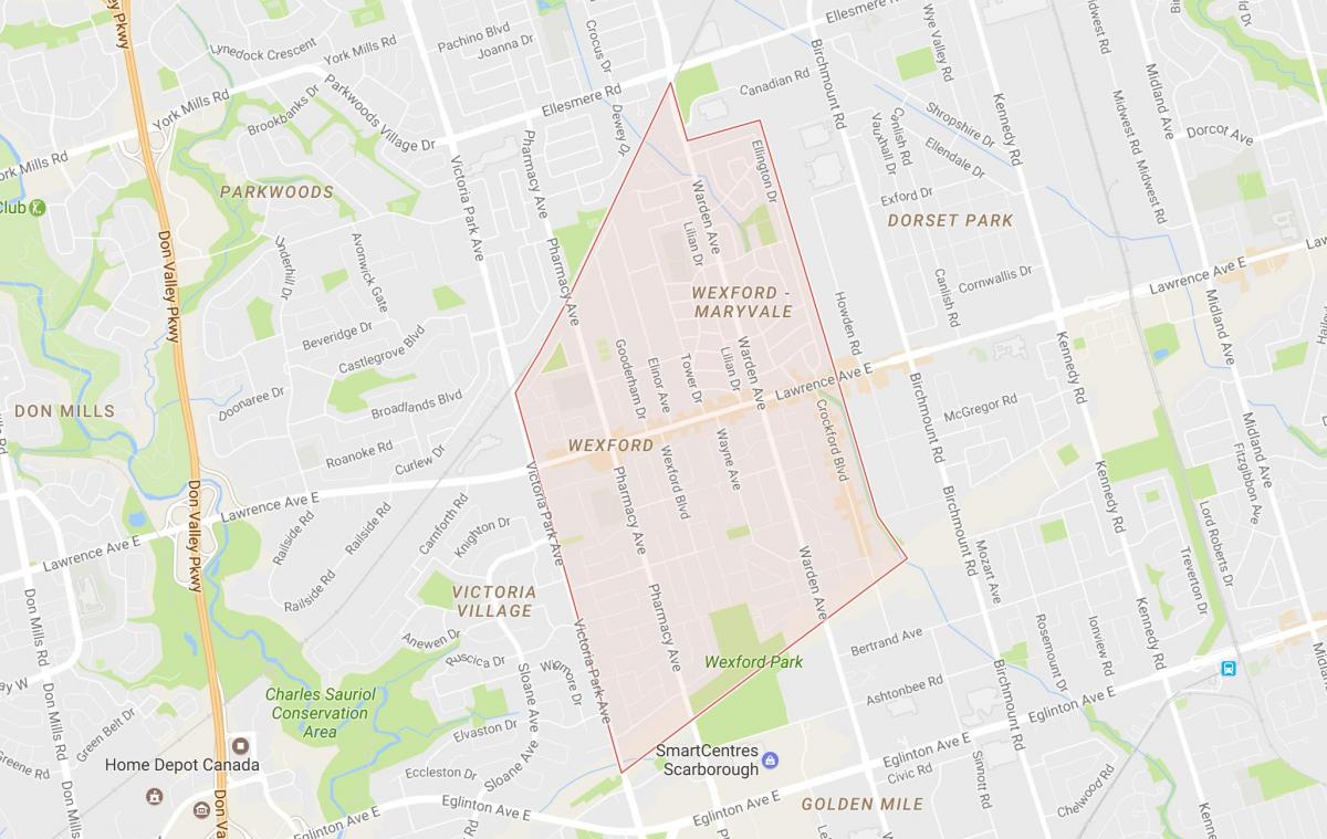 Карта Уексфорд районі Торонто