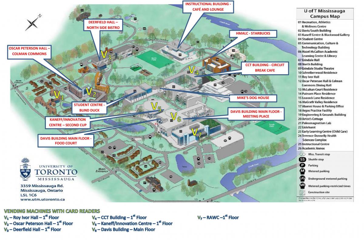 Карта університету Торонто Миссисауга кампус харчування