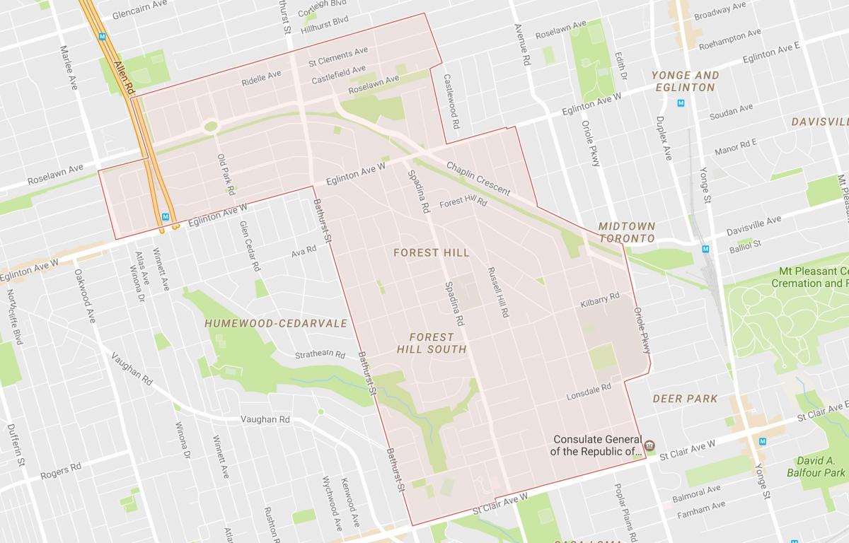 Карта Форест-Хілл районі Торонто
