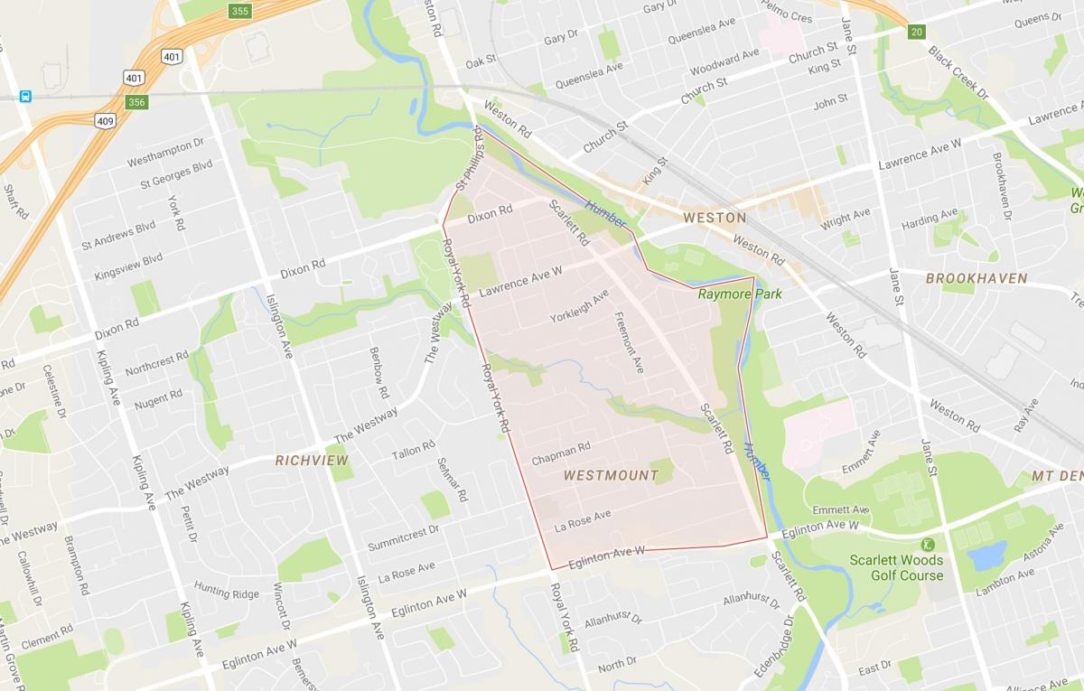 Карта Хамбер висот – Уэстмаунт районі Торонто