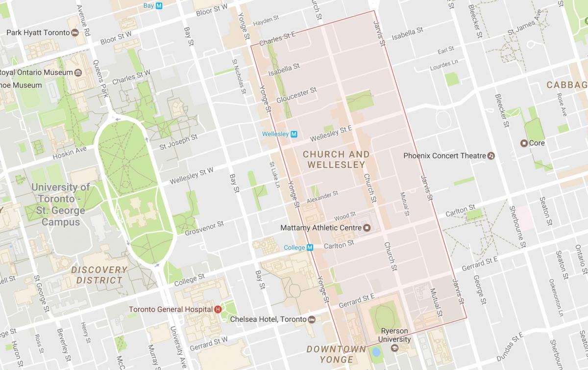 Карта Церква і Уелслі районі Торонто