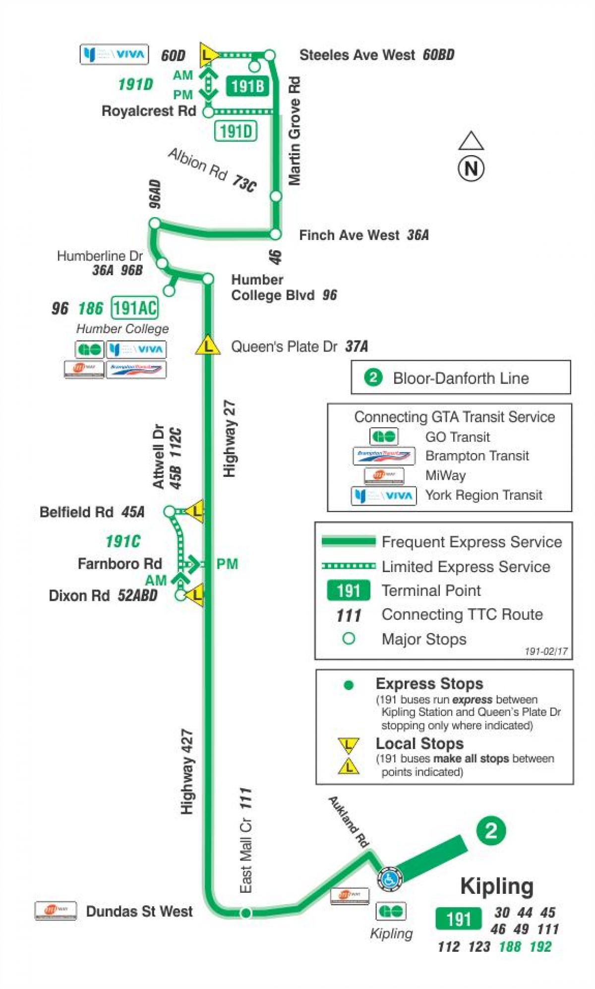 Карта ТТК шосе 191 ракета 27 автобусний маршрут Торонто