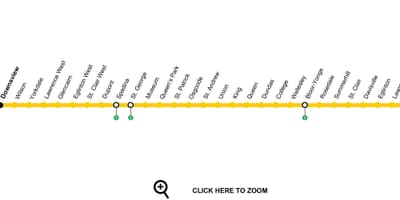 Карта Торонто лінія метро 1 Янг-Університет