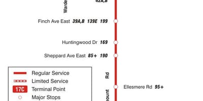 Карта ТТС 17 Birchmount автобусного маршруту Торонто