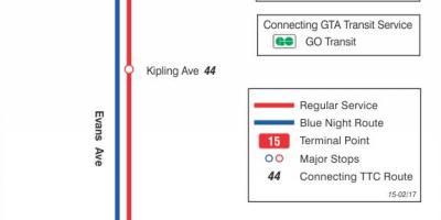 Карта ТТС 15 Еванс автобусного маршруту Торонто