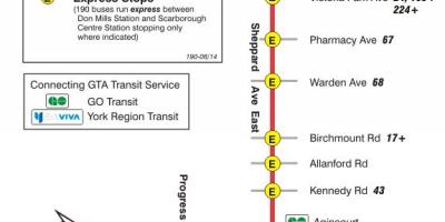 Карта ТТК 190 Скарборо Центр ракетно автобусного маршруту Торонто