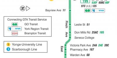 Карта ТТК 199 Фінч ракети автобусного маршруту Торонто