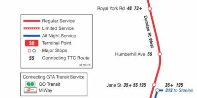 Карта ТТС 30 Ламбтон автобусного маршруту Торонто
