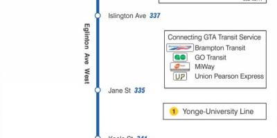Карта ТТК 332 Эглинтон Уест автобусного маршруту Торонто