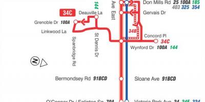 Карта ТТК 34 Эглинтон Східного автобусного маршруту Торонто