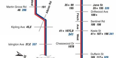 Карта ТТС 36 Фінч Західного автобусного маршруту Торонто